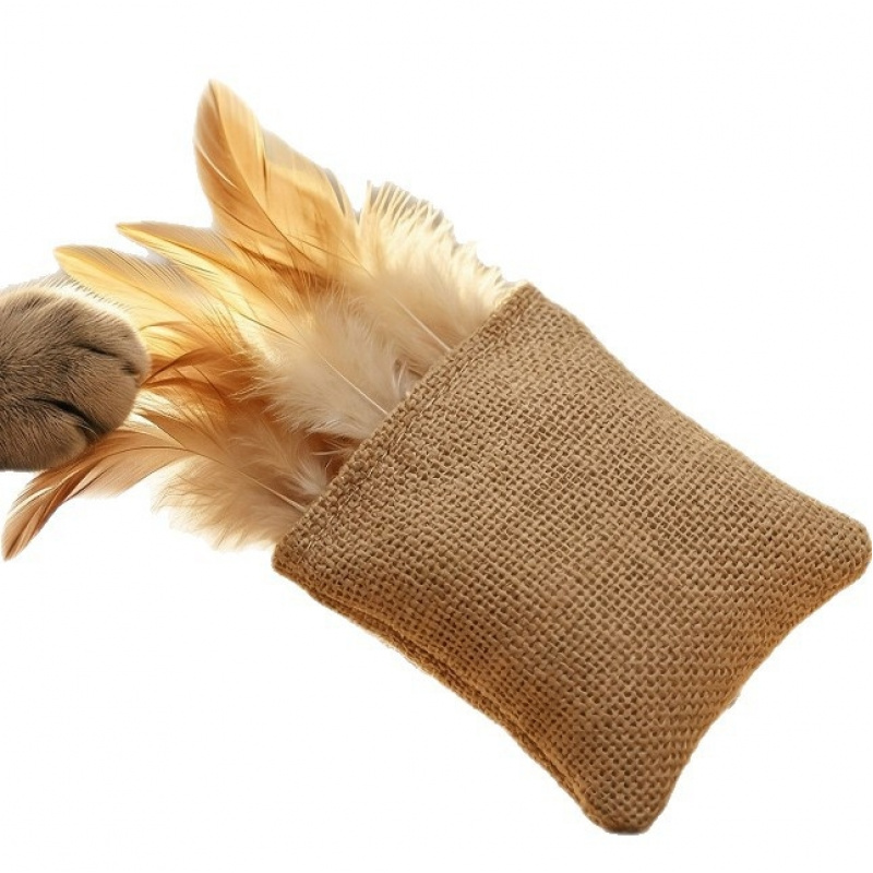 Cat toy made of burlap and fea - Catnip Toys review and price
